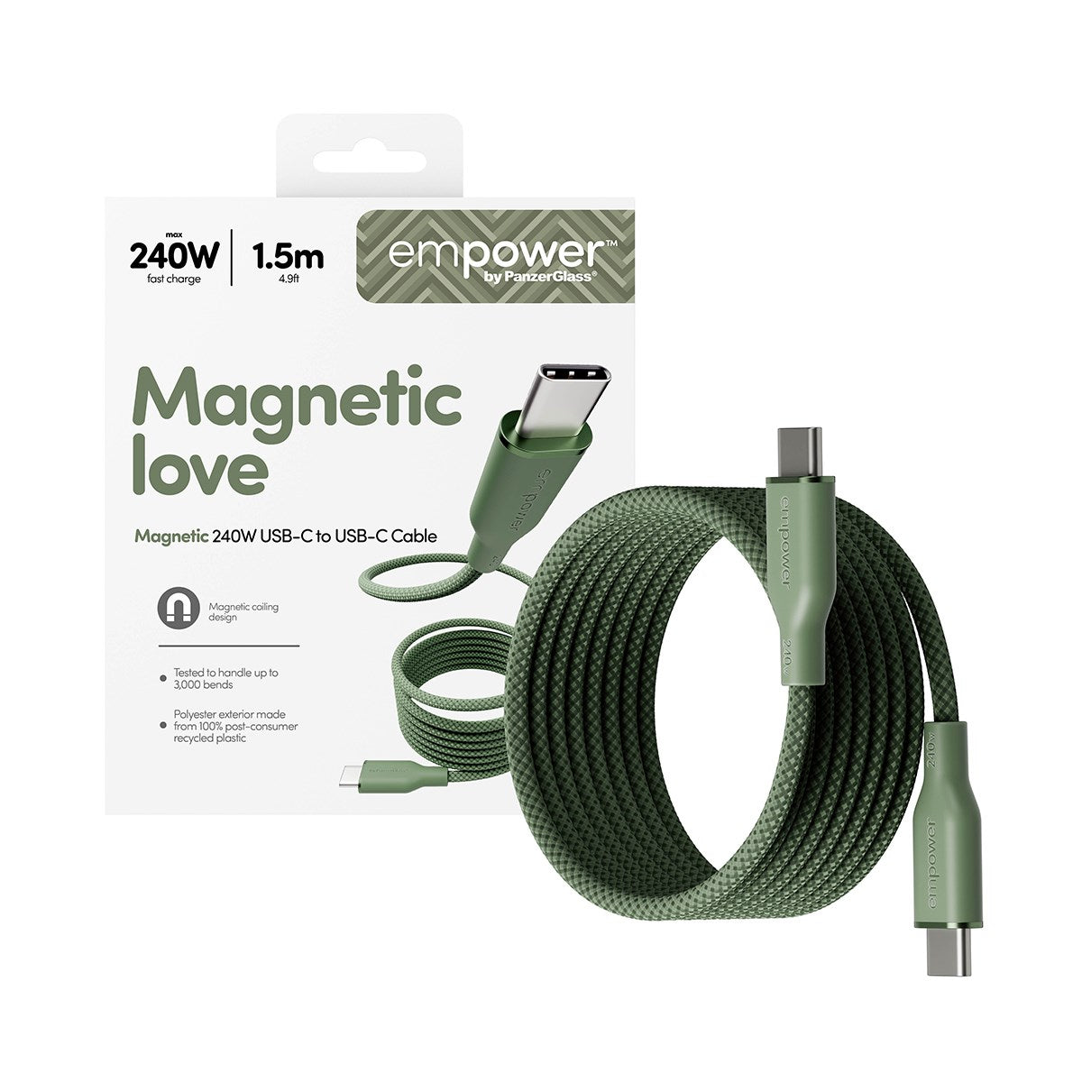 empower™ by PanzerGlass® Magnetic 240W USB-C to USB-C Kabel | USB 2.0 | 1.5M | Sage